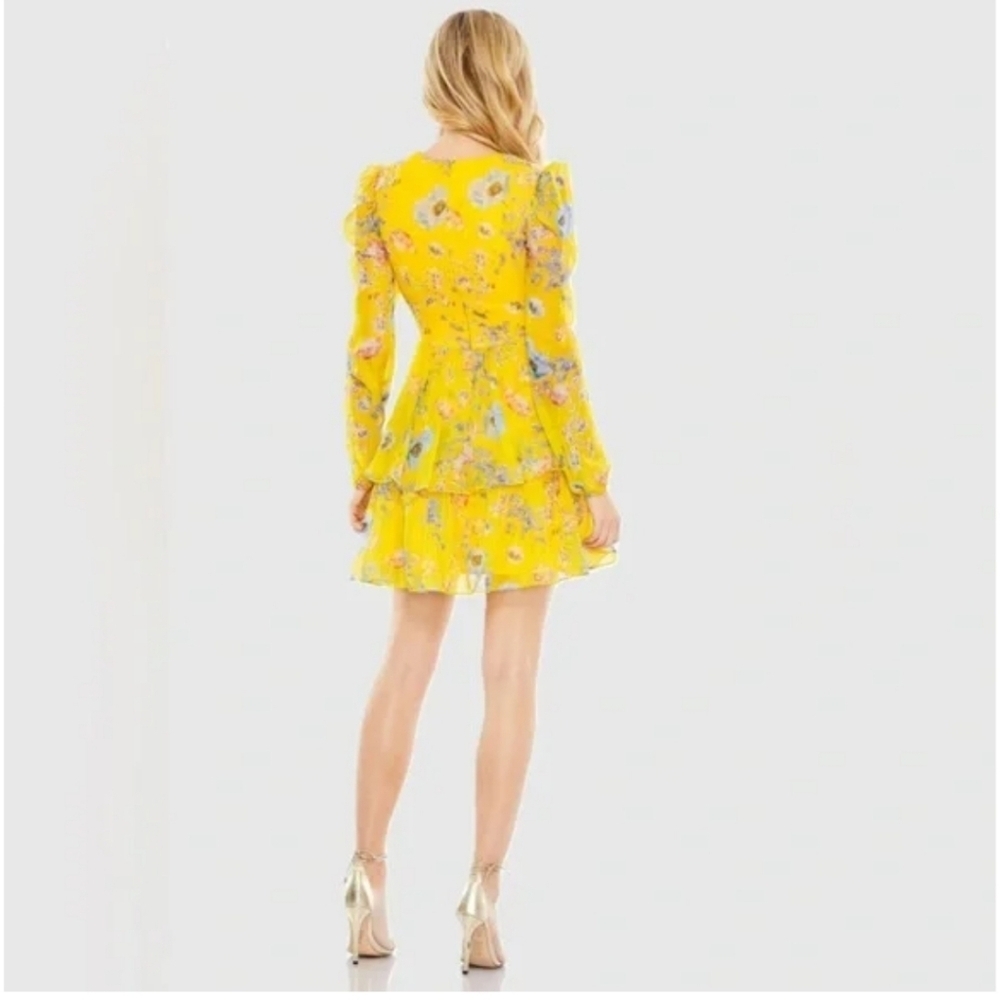 NWT Mac Duggal Yellow Chiffon Ruffled Tiered Long Sleeve Dress Sz 2 - Picture 4 of 15